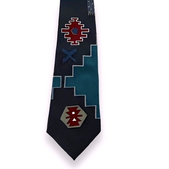 Vintage Robert Stewart Silk Tie Aztec Southwestern Tribal Print Made in USA - Picture 3 of 7